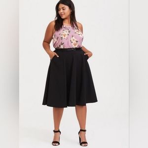 Torrid - Black Midi Skater Skirt with Belt - Size 4